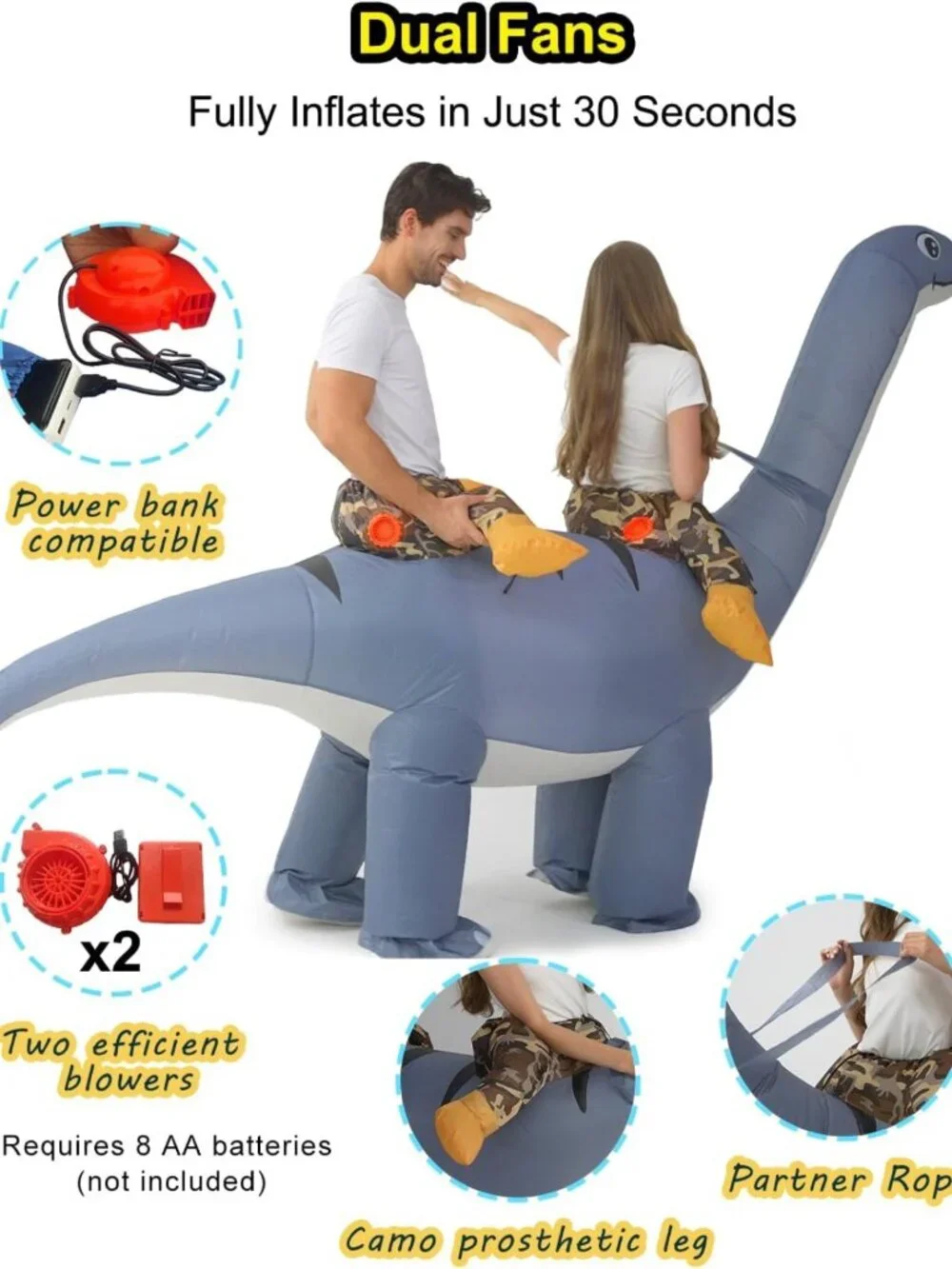 Funny Inflatable Dinosaur Costume for 2 Adults - Conjoined Diplodocus for